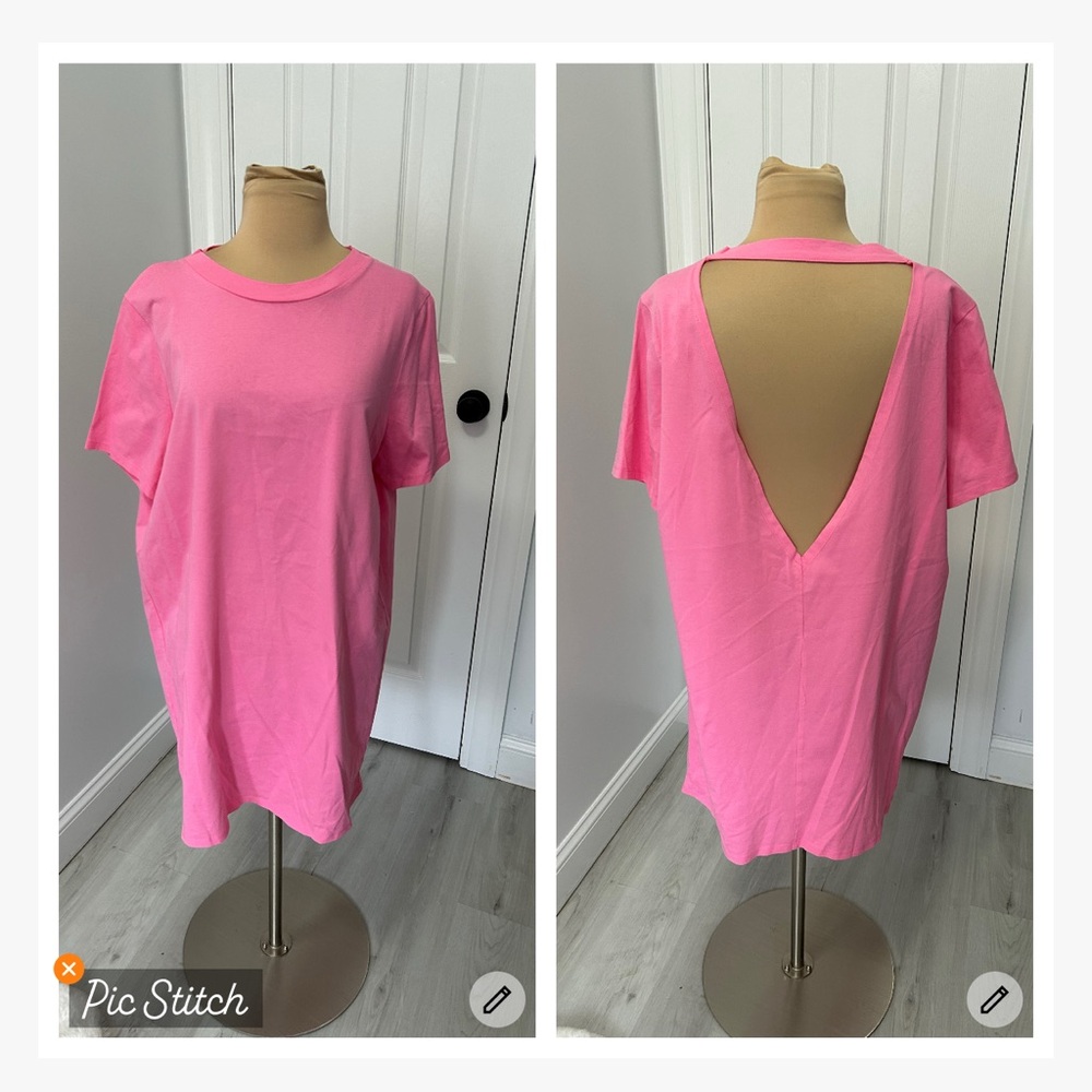 Asos Pink Oversized Open Back Cotton  Tee Shirt